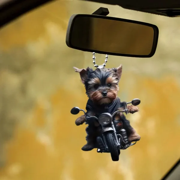 Acrylic Car Pendant Puppy Riding A Motorcycle Hanging Pendant Rearview Mirror Ornament Animal Pendant Car Interior Accessories - Image 16