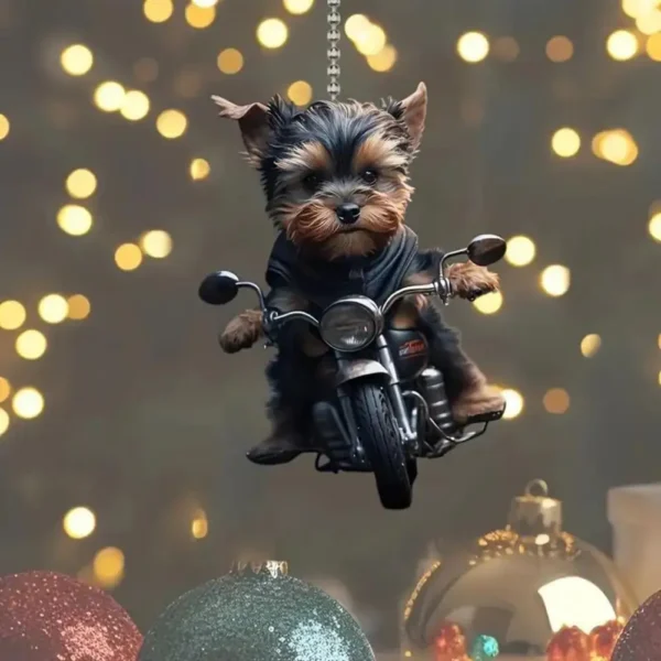 Acrylic Car Pendant Puppy Riding A Motorcycle Hanging Pendant Rearview Mirror Ornament Animal Pendant Car Interior Accessories - Image 8